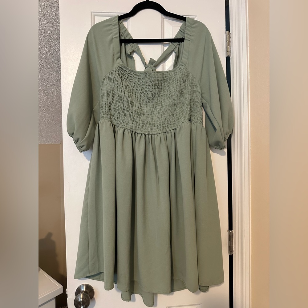 Nasty Gal Sage Green Flowy Rouched Dress